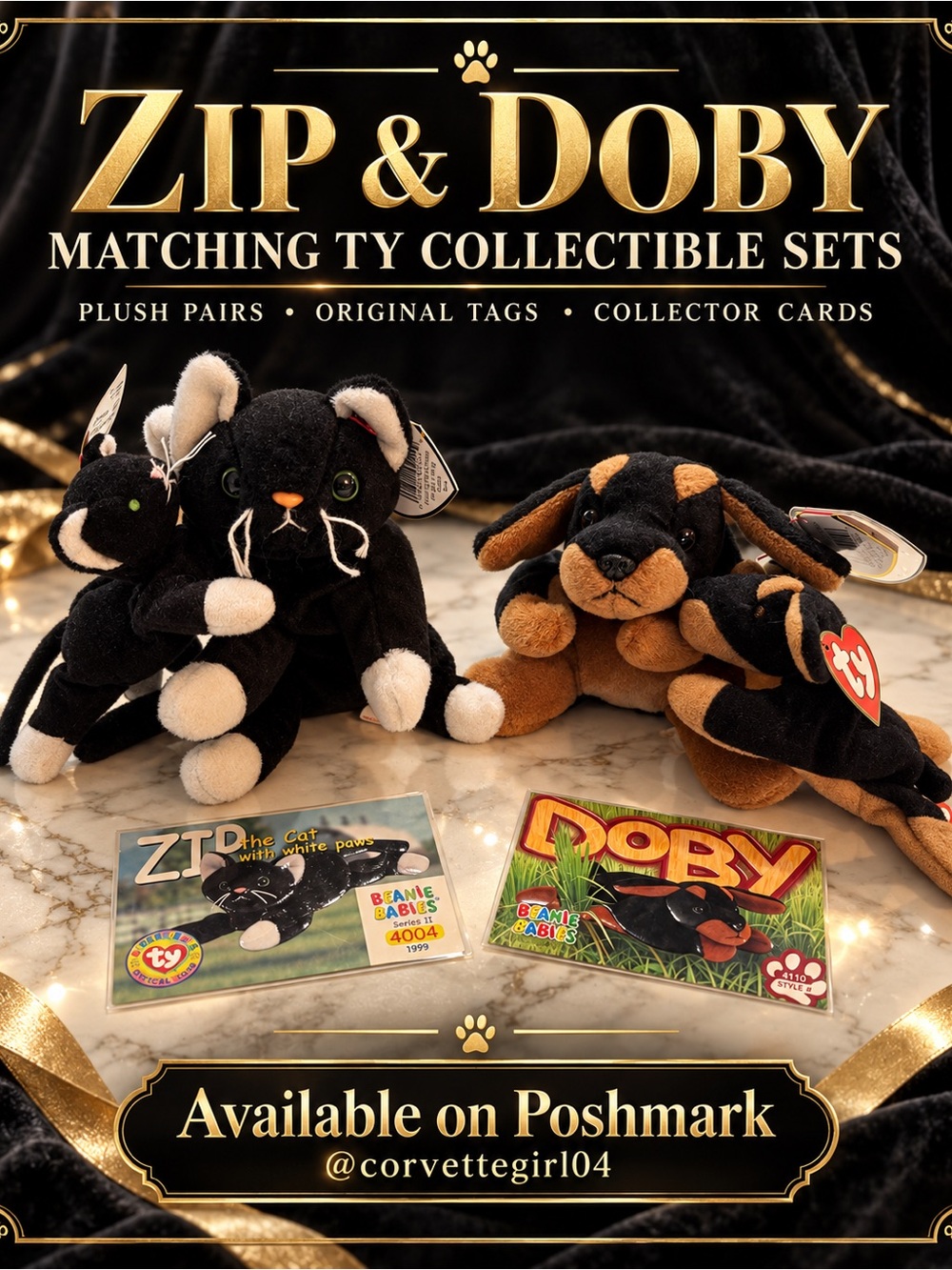 Ty Zip & Doby Plush Pair - Black, White & Brown